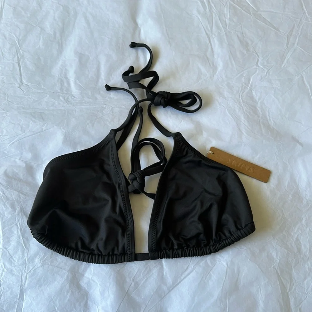 SKIMS Black Triangle Halter Bikini Top